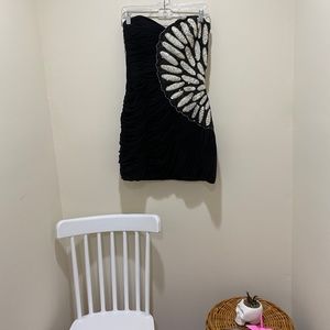 Jovani, black and white strapless dress, with sequin design, women size 8.